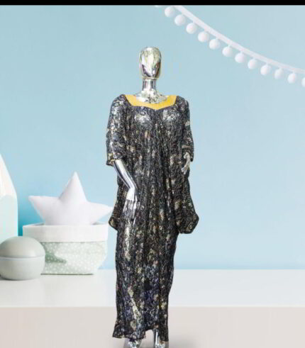 Nkem Collection: Abaya Kaftan With Gold Bead Embellishments