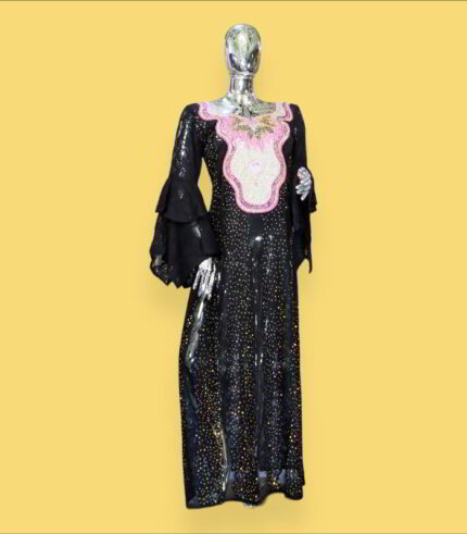 Oreofe Collection: Boubou Kaftan with Pink Star Shape Embroidery