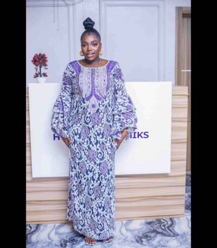 Oriola Collection: Boubou Kaftan with Purple and Lilac Embroidery