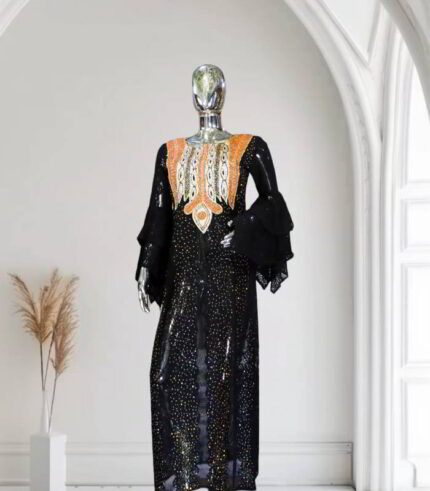 Oriola Collection: Boubou Kaftan with Fuchsia Pink Embroidery