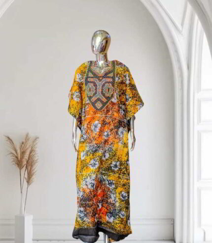 Ayanfemi Collection: Silken Serenity Boubou Kaftan - Embroidered Elegance with Twinkling Stones