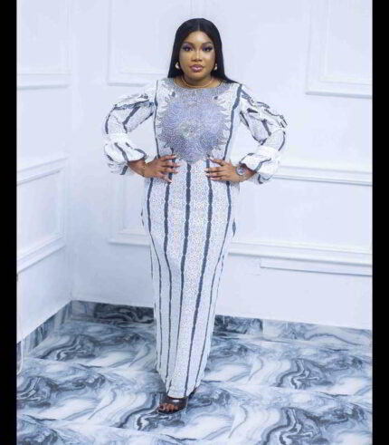 Bolu Collection: Pearl Paradise Kaftan Boubou - Embroidered Beauty Adorned with Shiny Stones