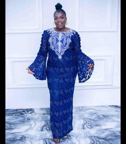 Bolu Collection: Velvet Visions Boubou Kaftan - Intricate Embroidery and Dazzling Stonework