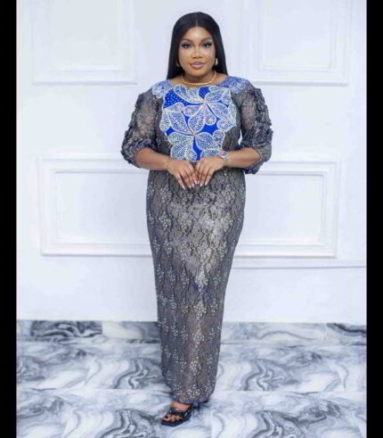 Bolu Collection: Harmony Haven Boubou Kaftan - Embroidered Opulence with Glittering Stones