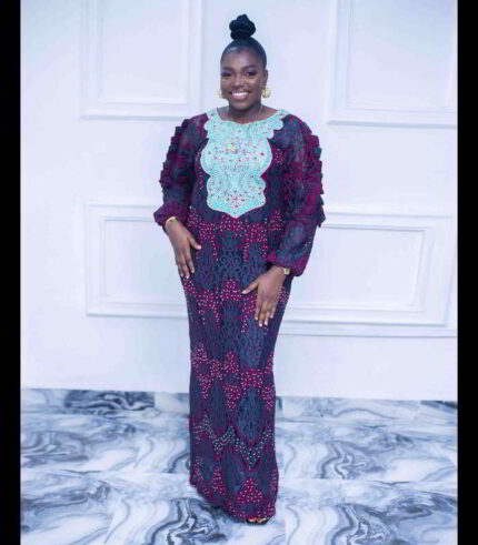 Bolu Collection: Sapphire Serenade Boubou Kaftan - Luxurious Embroidery with Dazzling Stones