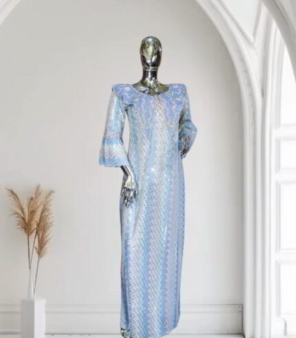 Eri Collection: Emerald Envy Boubou Kaftan - Embroidered Beauty Adorned with Shiny Stone