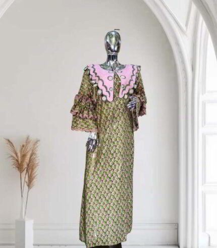 Eri Collection: Silken Starlight Boubou Kaftan - Embroidered Elegance with Shimmering Stones