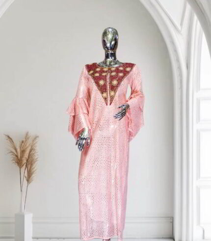 Eri Collection: Ivory Illusion Boubou Kaftan - Embellished Embroidery with Lustrous Stones