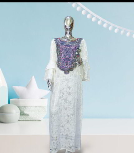 Ire Collection: Golden Blossom Kaftan - Embroidered Beauty with Shimmering Stones