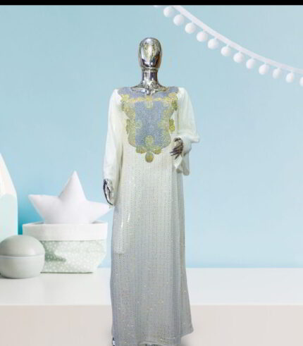 Ire Collection: Moonlit Mirage Kaftan - Handcrafted Embroidery and Radiant Stones