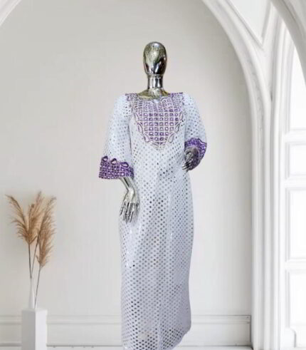 Ibukun Collection: Enchanted Eden Boubou Kaftan - Embroidered Splendor with Twinkling Stones