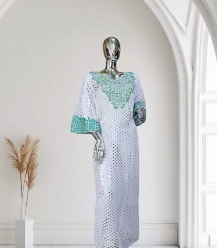 Ibukun Collection: Sapphire Serenade Boubou Kaftan Luxurious - Embroidery with Dazzling Stones