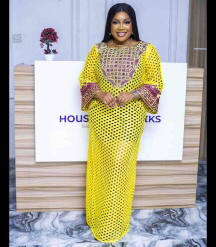 Ibukun Collection: Pearl Paradise Boubou Kaftan Intricate Embroidery and Dazzling Stonework