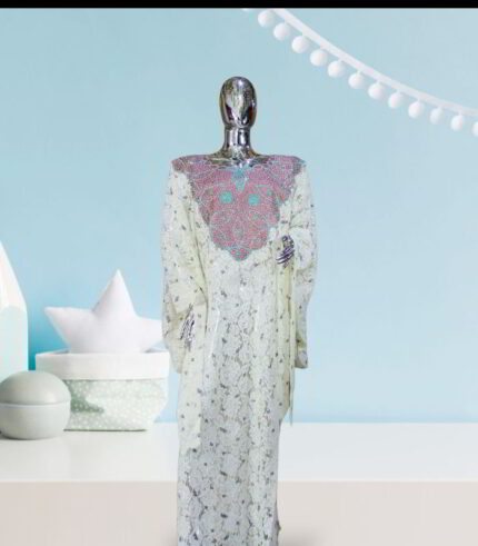 Kiki Collection  Abaya Boubou Kaftan: Embroidered Radiance with Embellished Stone Details