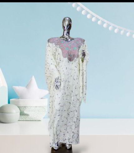 Kiki Collection Abaya Boubou Kaftan: Embroidered Charm with Glittering Gemstone Accents