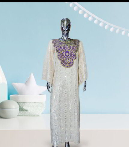 Moronke Collection: Radiant Reverie Kaftan - Embroidered Splendor with Gleaming Stones
