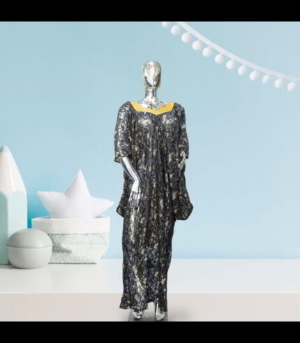 Nkem Collection: Gilded Gardenia Boubou Kaftan - Intricate Embroidery and Dazzling StoneworK