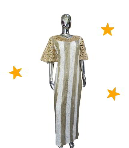 Olori Collection: Celestial Couture Kaftan - Embellished Elegance with Luminous Stones