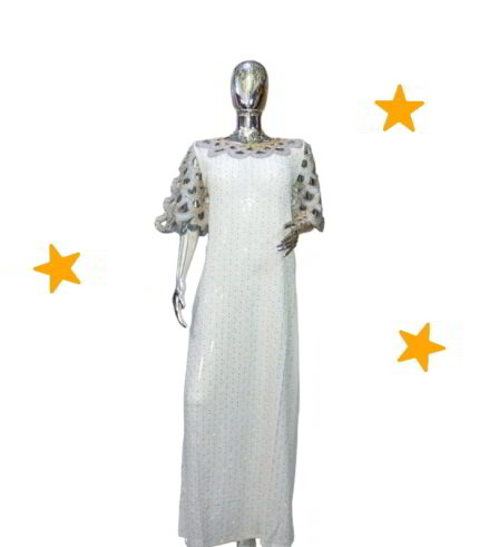 Olori Collection: Opulent Orchid Kaftan - Handcrafted Embroidery and Glittering Stones