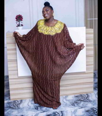 Tiara Collection: "Luxurious Luminary Abaya Kaftan - Embellished Embroidery and Gleaming Stone