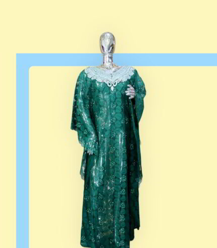 Tiara Collection: Azure Aura Boubou Kaftan - Embroidered Elegance Adorned with Shiny Stones