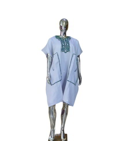 Tiolu Collection: Golden Radiance Danshiki Boubou - Handcrafted Embroidery and Lustrous Stones