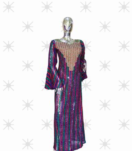 Wura Collection Boubou Kaftan: Embroidered Extravagance with Glittering Gemstone Accents