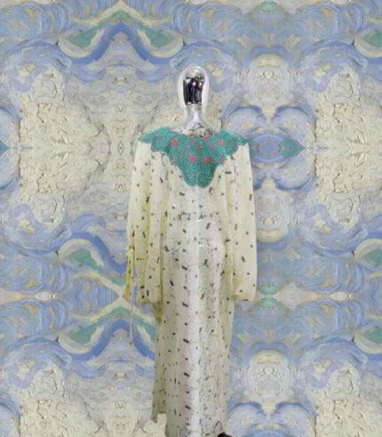 Kiki Collections Abaya Boubou Kaftan: Embroidered Allure with Bedazzled Stone Embellishments